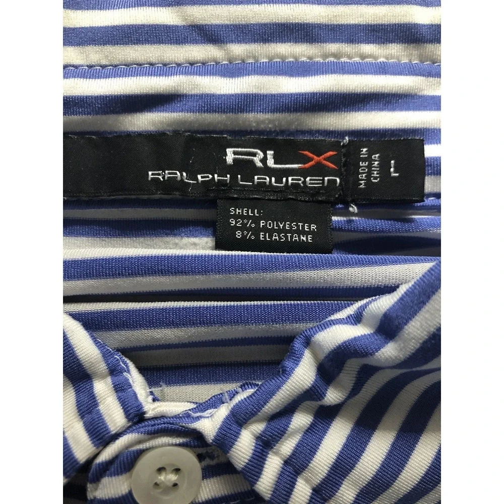 Ralph Lauren Shirt Men Large Blue Stripe Polo RLX Performance Stretch Sport Golf